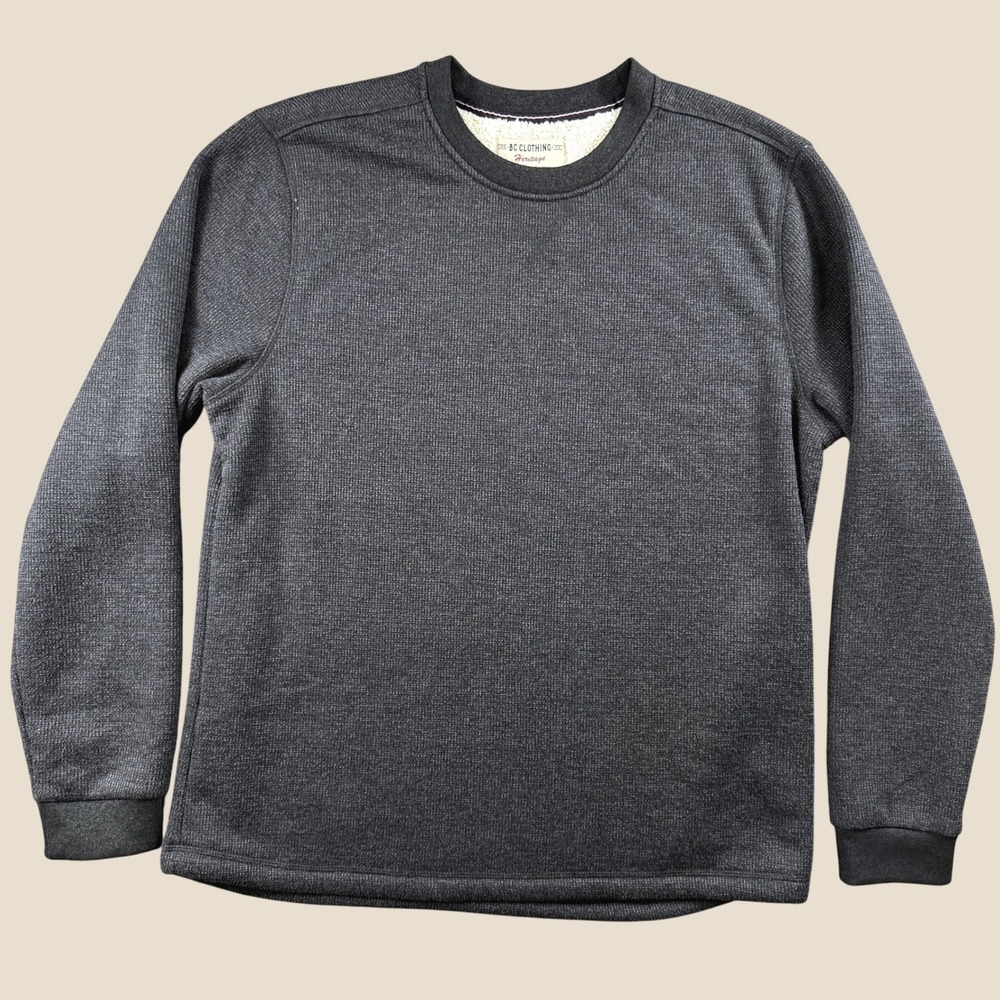 Bc Clothing Sweatshirt Men Xl Charcoal Sherpa Lined Waffle Knit Crewneck Warm